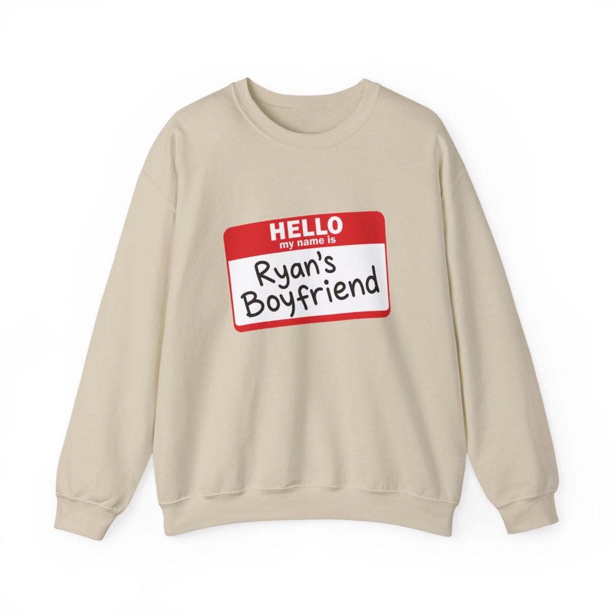 A pale blue featuring a red name tag that says "HELLO, Ryan's Boyfriend" in black. The shirt has a crew neck and short sleeves - alternate angle 5, merchandise