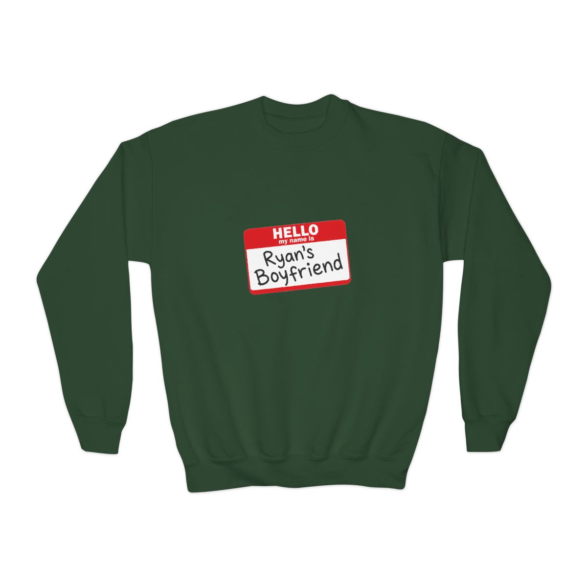 A pale blue featuring a red name tag that says "HELLO, Ryan's Boyfriend" in black. The shirt has a crew neck and short sleeves (Kids) - alternate angle 5, merchandise