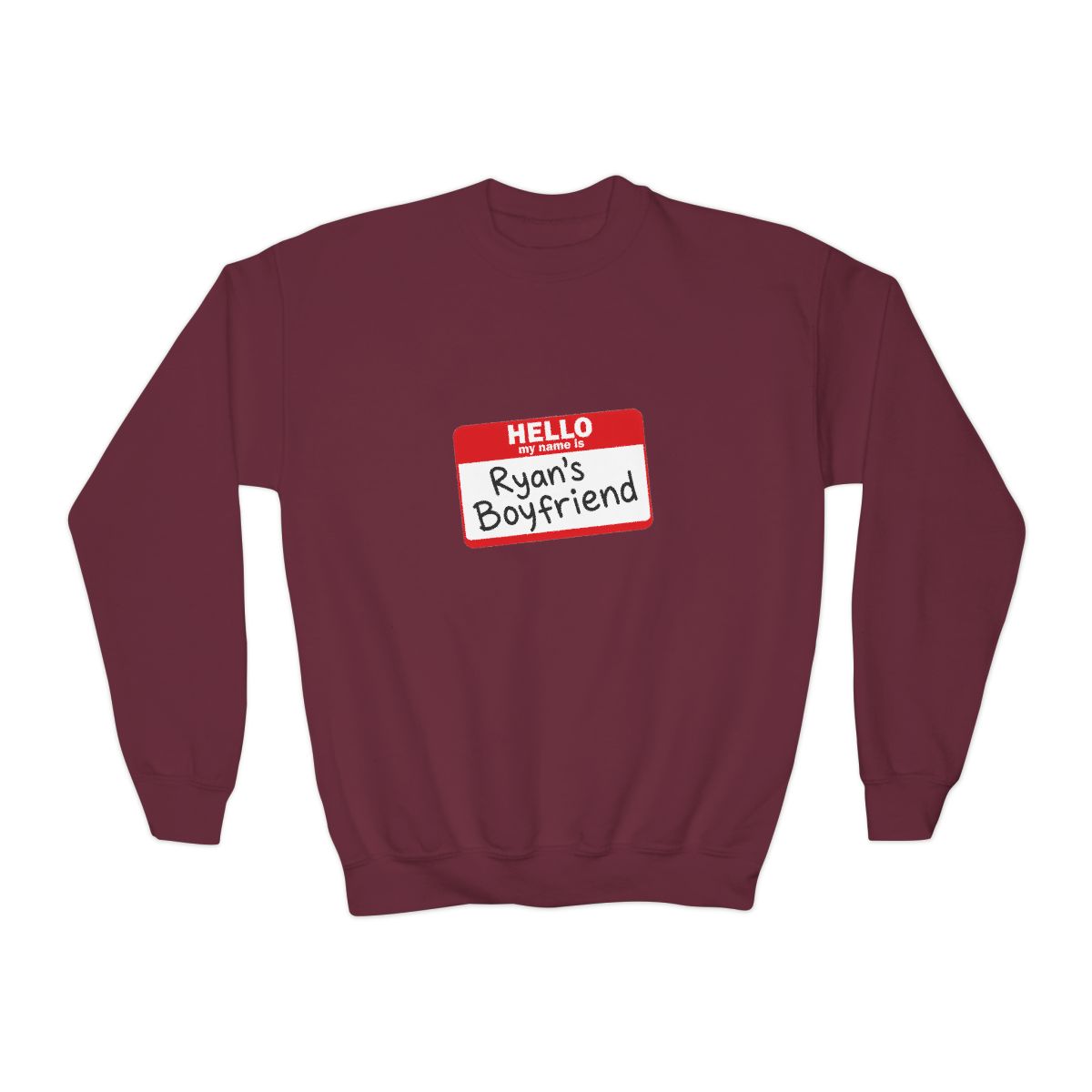 A pale blue featuring a red name tag that says "HELLO, Ryan's Boyfriend" in black. The shirt has a crew neck and short sleeves (Kids) - alternate angle 4, merchandise